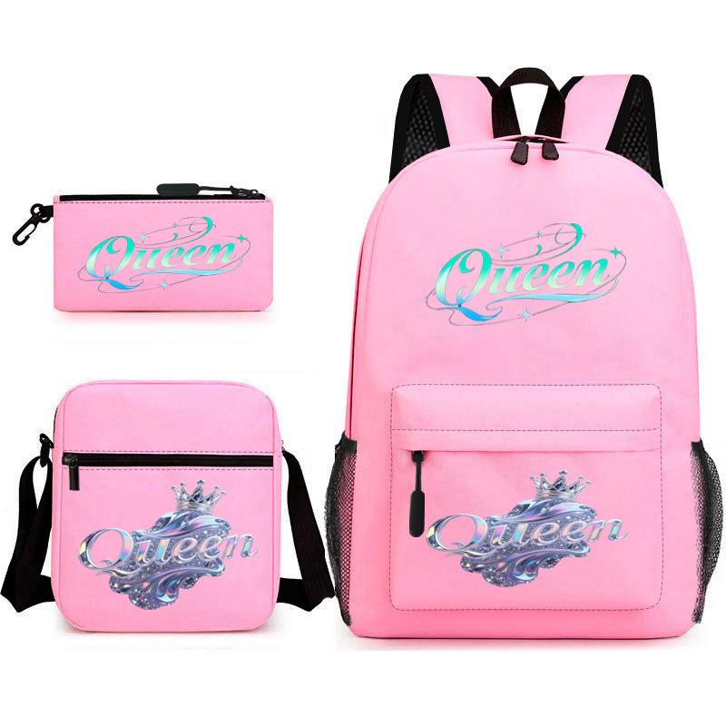 

King Queen Backpack Student School Bag Shoulder Bag Pencil Case Backpack