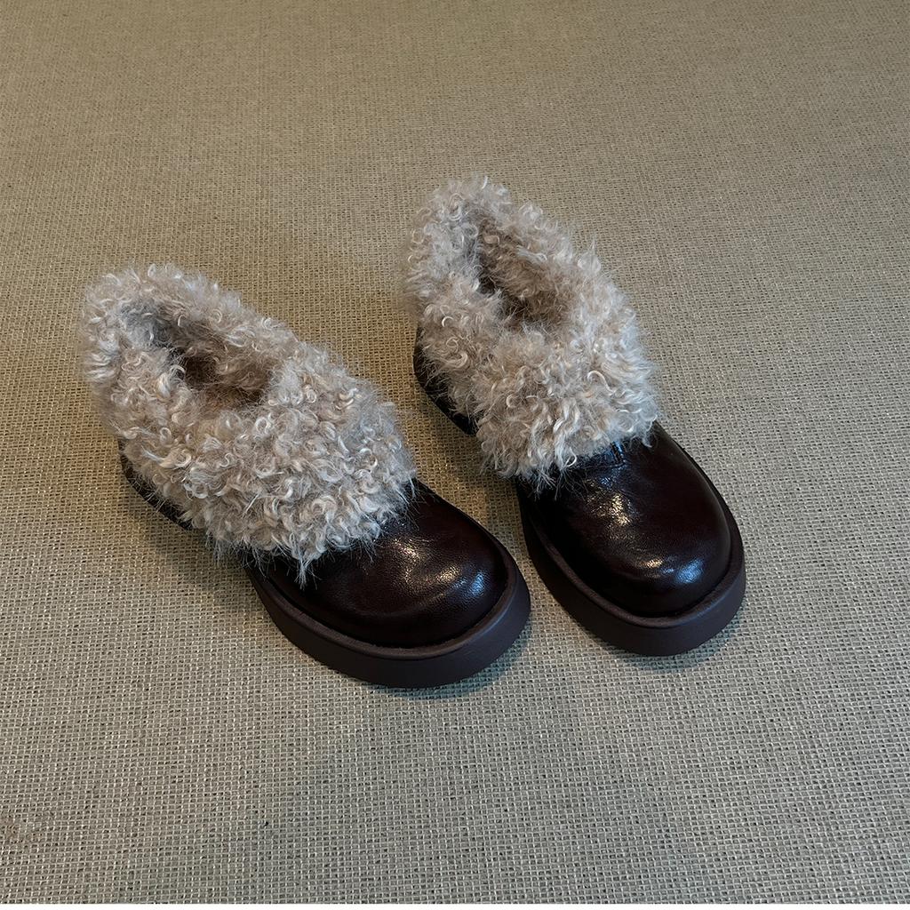 Sheepskin version~ Korean velvet thick-soled fluffy high-heeled short boots women's autumn and winter brown boots 2025 new cotton boots