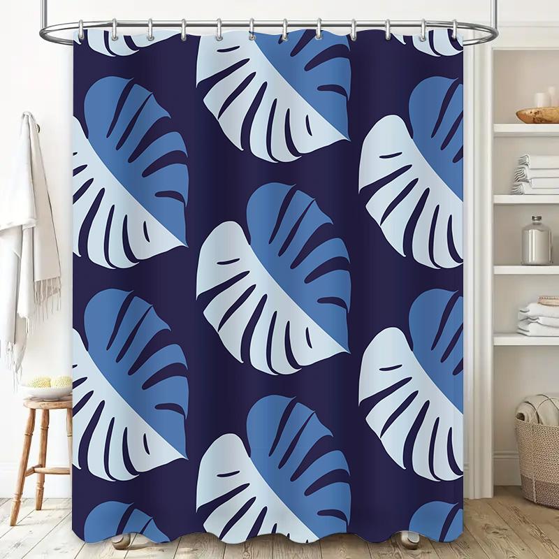 White Blue Palm Leaf Print Shower Curtain Waterproof Bathroom Decor Home Textiles