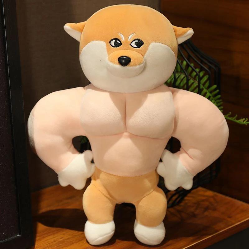 New Funny Muscle Cattle Plush Toy Cute Shiba Inu Bear Head Big Chest Muscle Animal Doll Give Children Birthday Christmas Gift