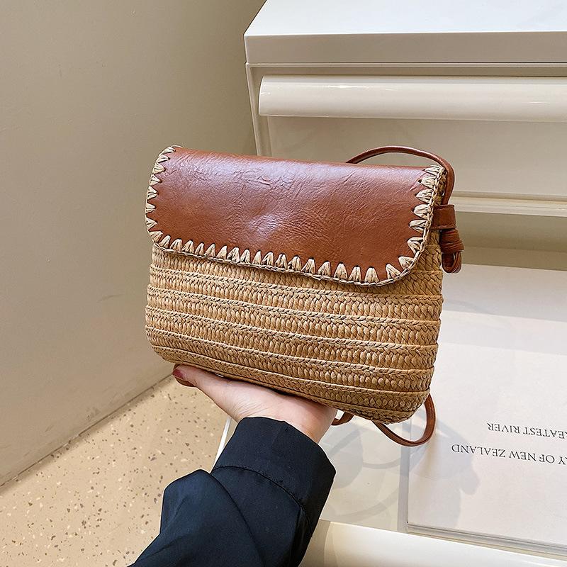 

Повседневные соломенные сумки-седла через плечо женские летние сумки-мессенджеры из ротанга пляжные сумки 25x6x18cm