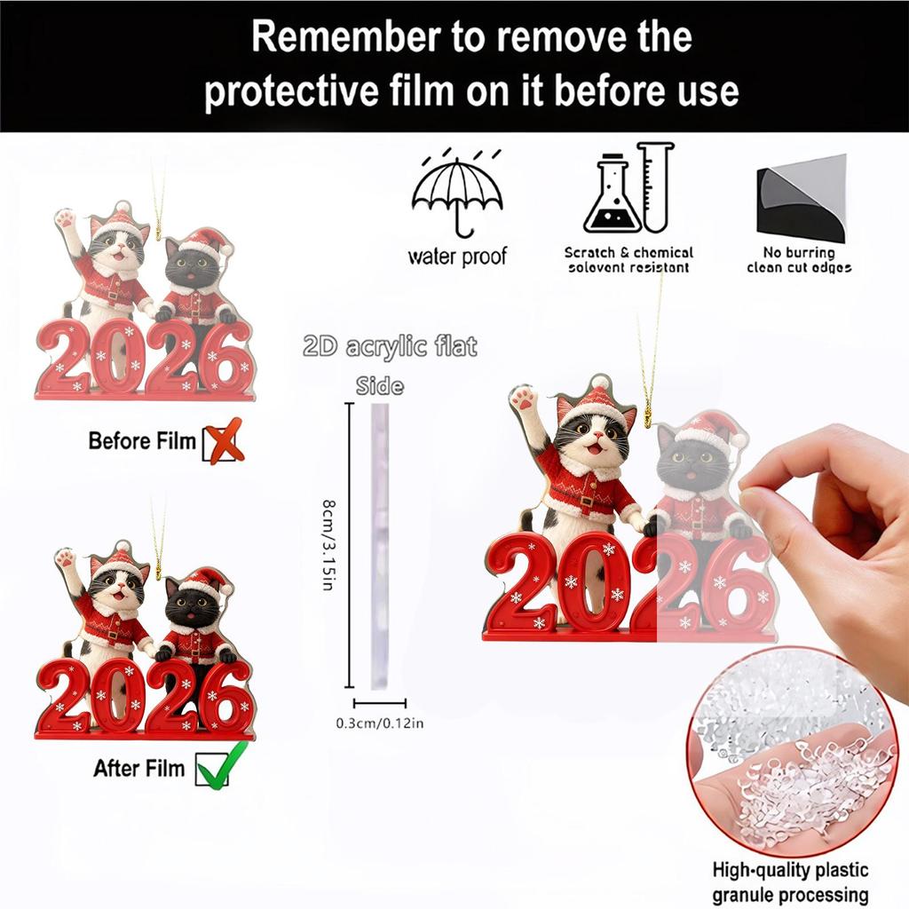 Christmas Tree Decorations pendant 2D flat acrylic Cute Cat 2026 Pendants Animal Car Interior Rearview Charm Home Ornaments