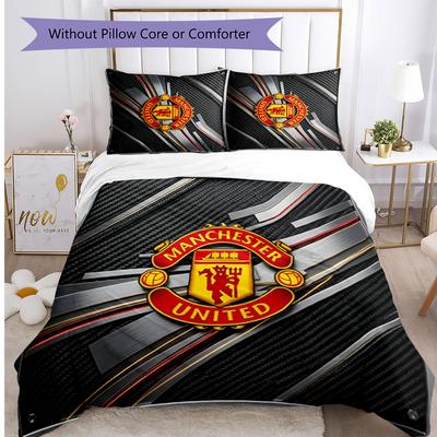 Juego de Ropa de Cama Estampado de Patrón del Manchester United de 3 Piezas Funda Nórdica y Fundas de Almohada Suaves Agradables para la Piel Lavables Juego para Todas las Estaciones Dormitorio