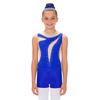 Girls Sheer Mesh Leotard Rhinestones Shorts Hair Tie Headwear Dance Figure Skating Gymnastics Outfit Set