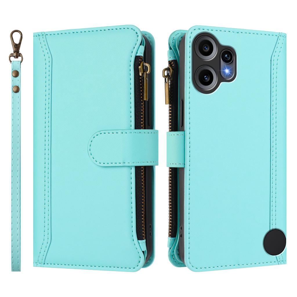 For Nothing CMF Phone 2 Pro Leather Case 9 Card Slots Zipper Wallet Stand Phone Cover with Wrist Strap