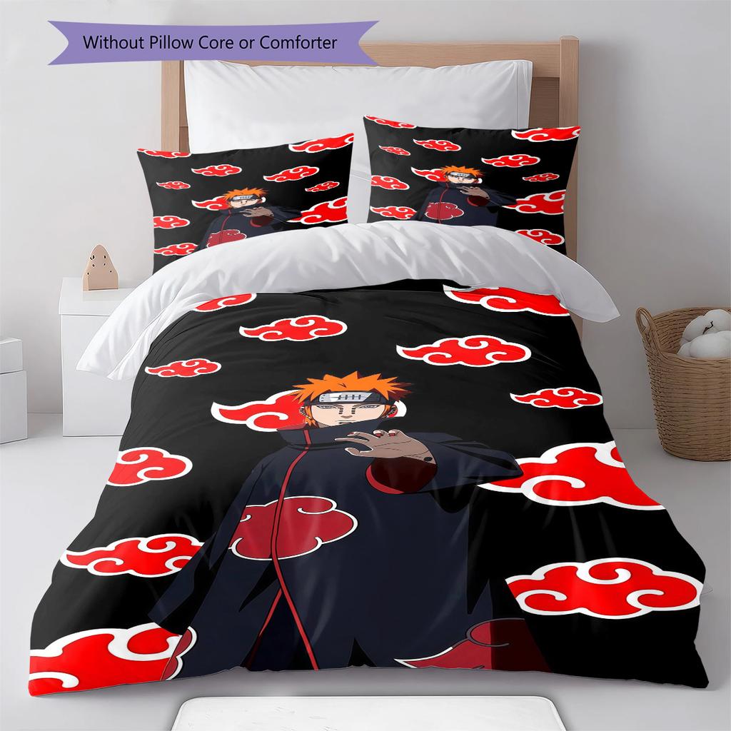 Naruto Cloud Power Pattern Bedding Quilt Set Quilt Cover Pillowcase Home Birthday Gift(1 * Duvet Cover + 2 * Pillowcase, Without Core)