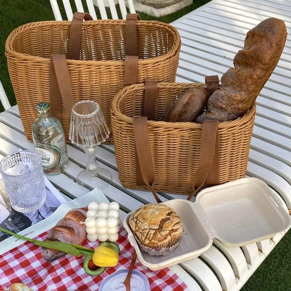 Versatile Lightweight Storage Basket Rattan Materia With Handle Laundry Basket Durable Large Size Woven Basket Fruit Storage