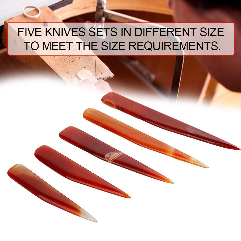 5pcs Agate Knife Burnisher Hand Craft Jewelry Making Tool for Gold Silver Polishing (Red)