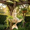 Garden Landscaping Accessories Fairy Ballet Dancer Mermaid Hanging Planter Resin Decorative Flower Pot with Metal Chain Hand Carved Planter Outdoor