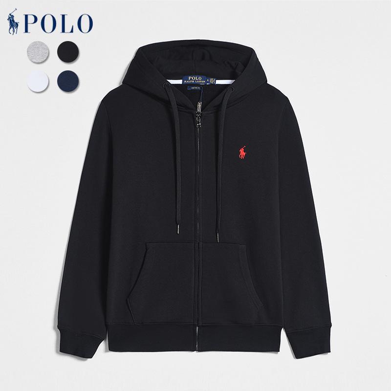 Men's Autumn/Winter Ralph Lauren Embroidered Logo Hooded Sweatshirt with Velvet Lining and Zipper.