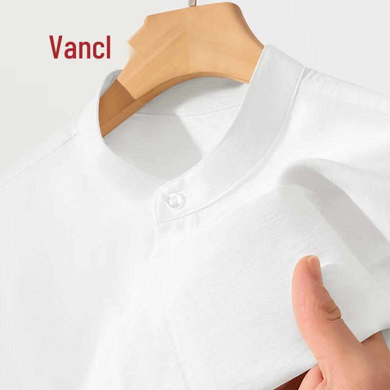 

VANCL Men s Faux Linen Stand Collar Short Sleeve Shirt 3XL