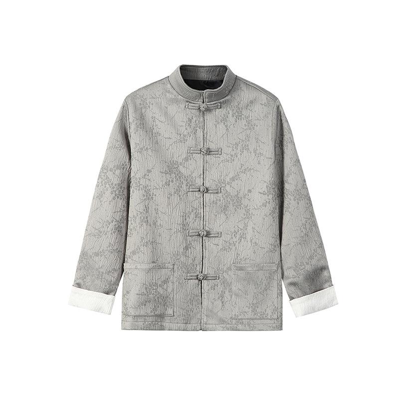 Men's Chinese Style Jacquard Frog Button Stand Collar Jacket