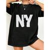 Oversized T Shirt Black Ny Statue Of Liberty Print Casual Streetwear For Women