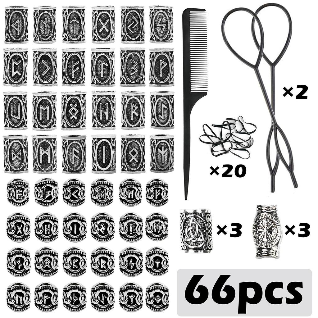 66Pcs Viking Jewelry Set With Rune Costume Adornments Alloy Accessories Necklace Bracelet Earrings for Men and Women