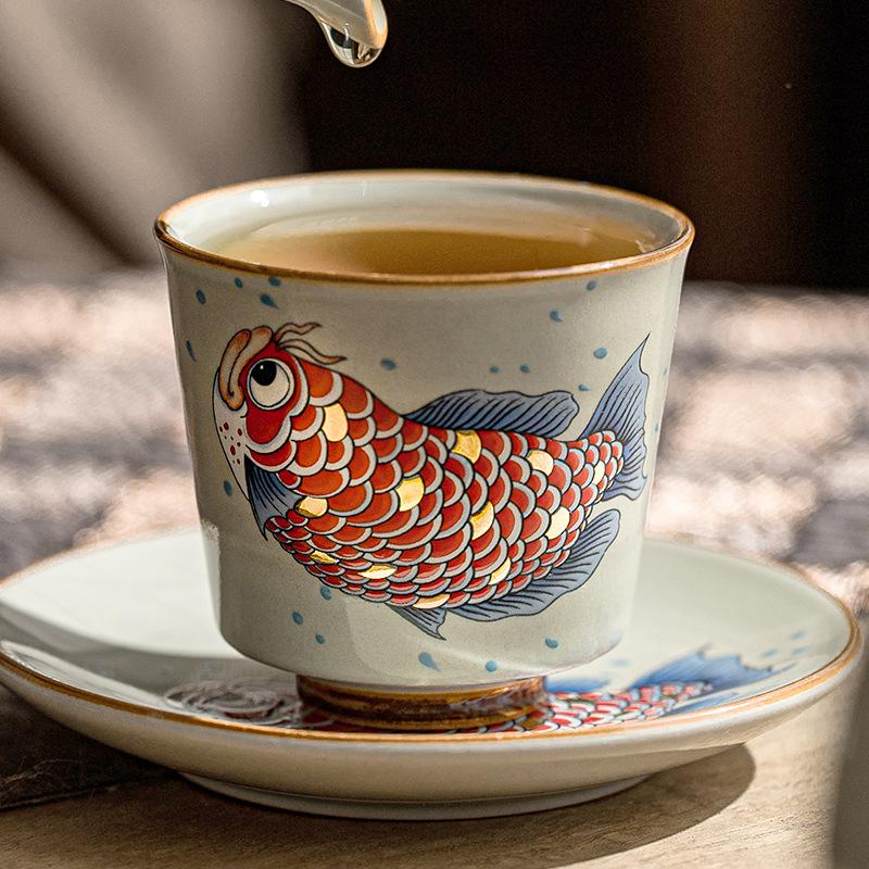 Hand Painted Fish Antique Chinese Teacup Ceramic Carp Single Cup Home Personal Tea Set Retro Kung Fu Household Tea Cup New