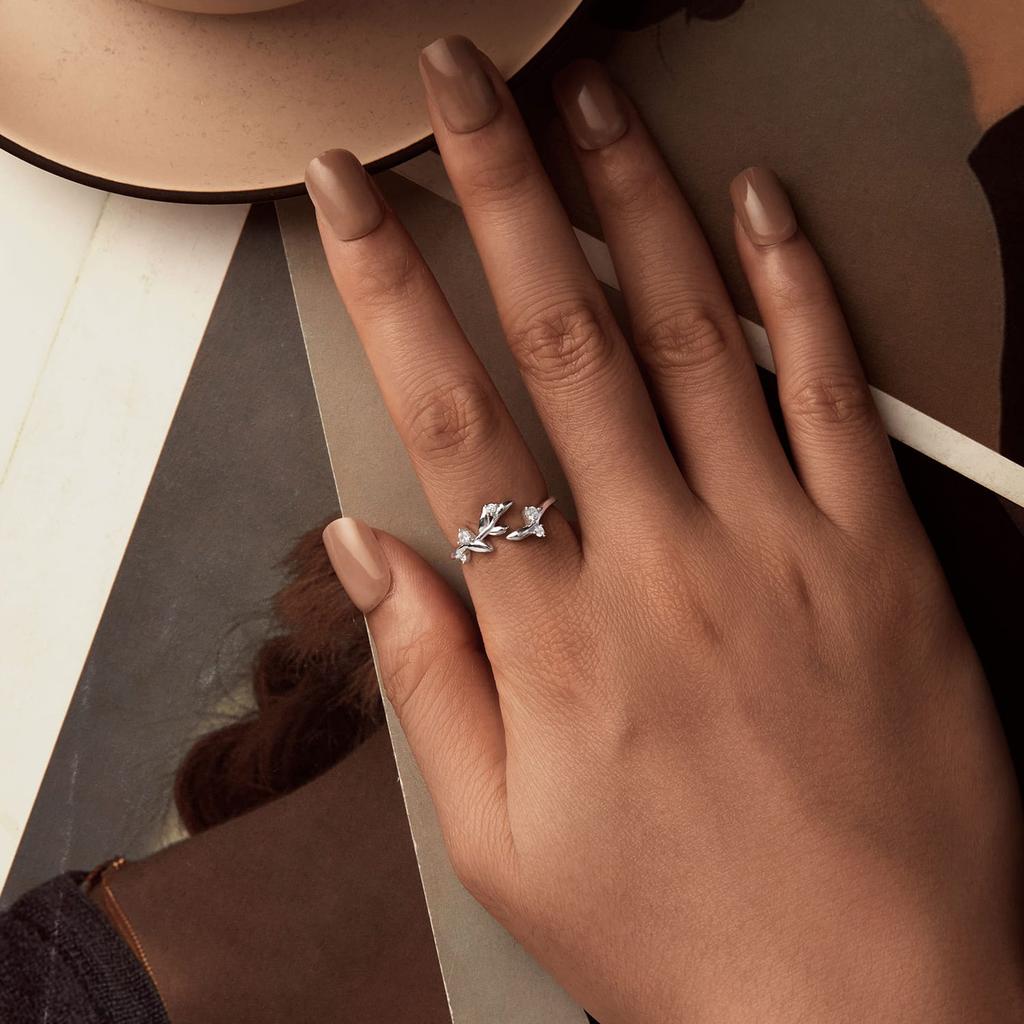 Silver Adjustable Branch Ring Decorated with Crystals, 925 Silver