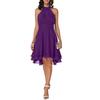 Rochie Elegantă de Damă, Culoare Solidă, Moale, cu Guler Halter, Fără Mâneci, cu Tiv Asimetric, Dintr-o Singură Bucată