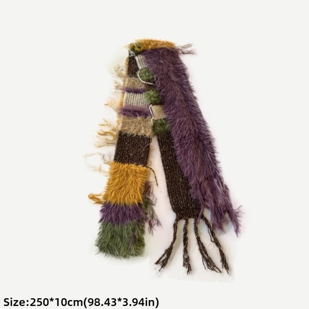 Soft Fabric Knitted Scarf Irregular Tassel Long Scarf Warm Stripe Scarf Autumn Winter