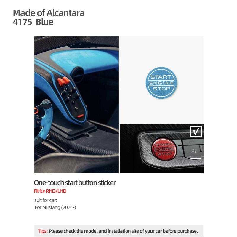 

For Ford Mustang GT 2025- Made of Alcantara/Carbon Fiber Leather Engine Start Stop Button Trim Sticker Car Interior Accessories