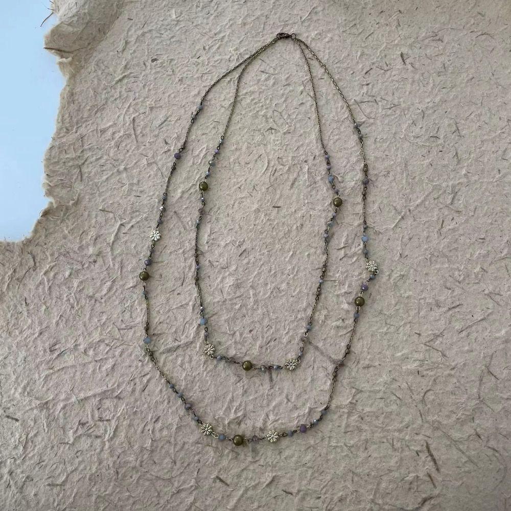 Long Flower Necklace Beaded Geometric Necklace Fashion Sweater Chain