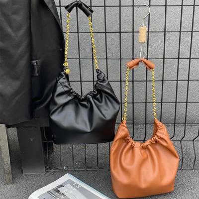 Monochrome Leder-Umhängetaschen für Damen weiche Hobo-Tasche einfache Taschen