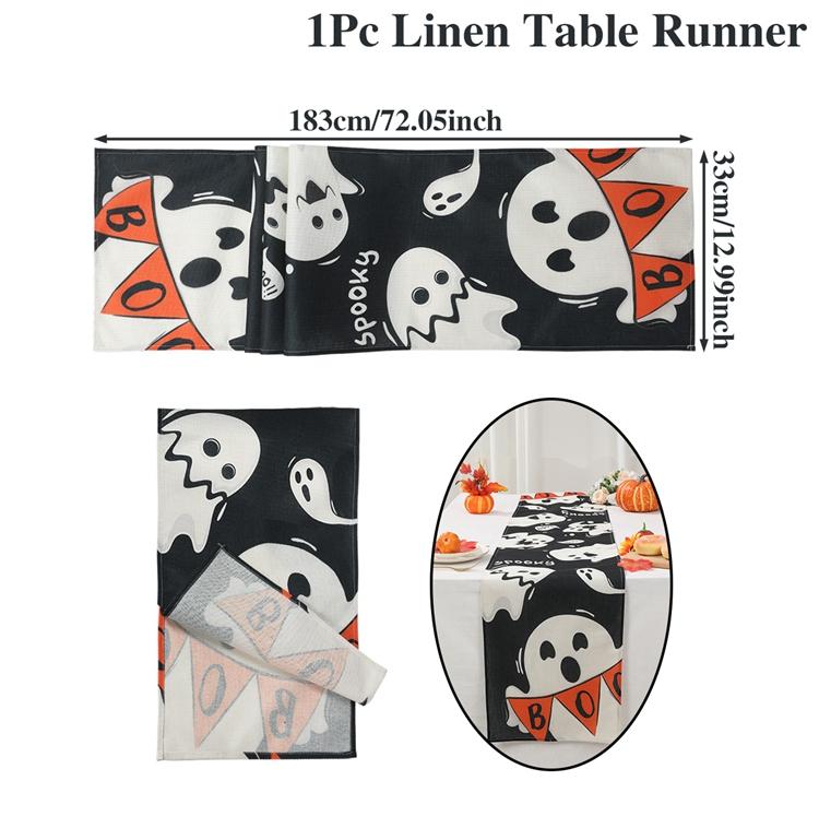 

Linen Halloween Table Runner Ghost Pumpkin Dining Table Decoration Scary Table Cover For Halloween Gathering Dinner Party Decor