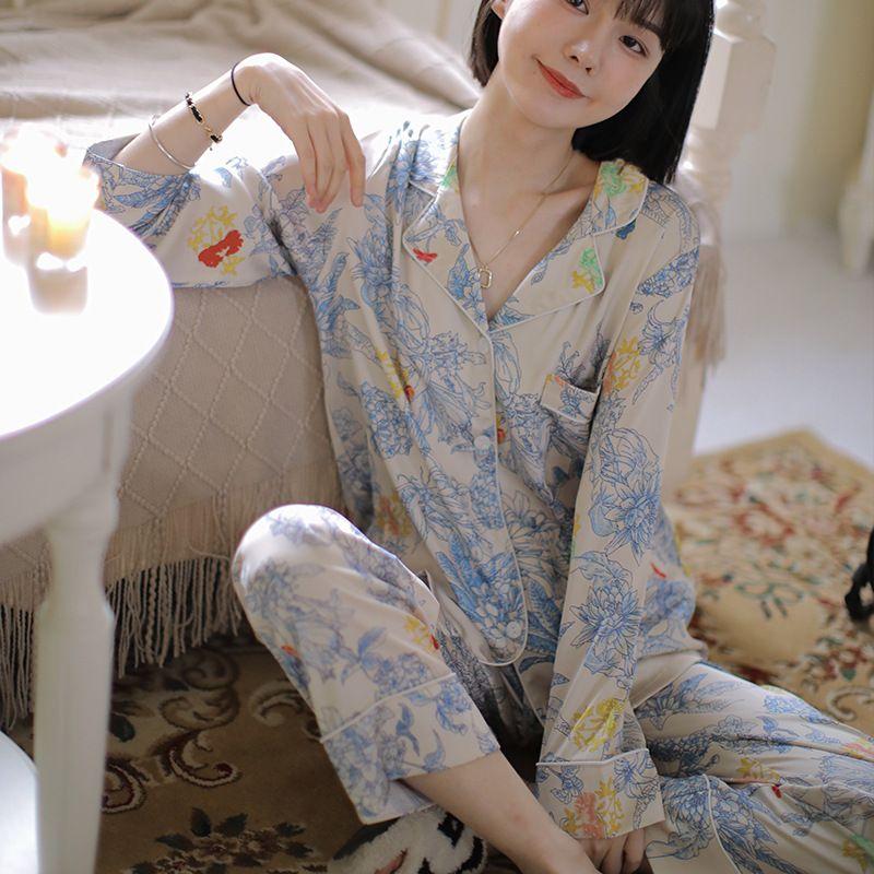 Widodo Thick Satin Pajamas Women Spring and Autumn Light Luxury High-End Silk High-Grade Modal Garden Summer Homewear