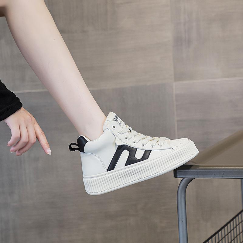 High-top leather little white shoes women's ins tide 2025 autumn and winter new popular spring and autumn Korean version versatile platform sport