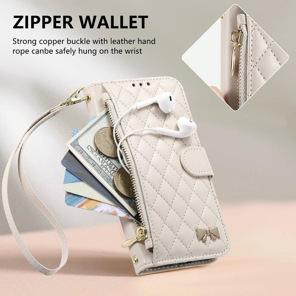 For Samsung Galaxy A57 A56 5G A54 A53 A52 A51 A71 4G A50 A30S Crossbody Wallet Case, Quilted Zip Pocket Card Holder Flip Cover