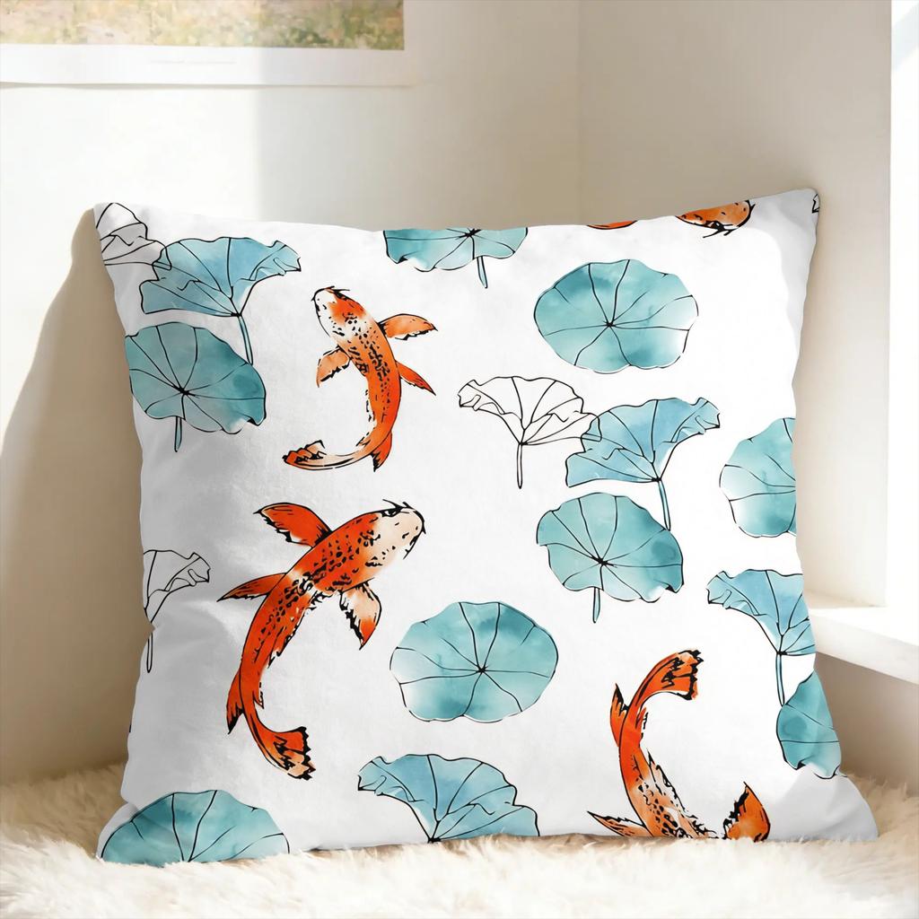 Pillow Case Koi Fish lotus Art Comfy Pillow Cover For Sofa Car Home Decor Funny Pillowcases