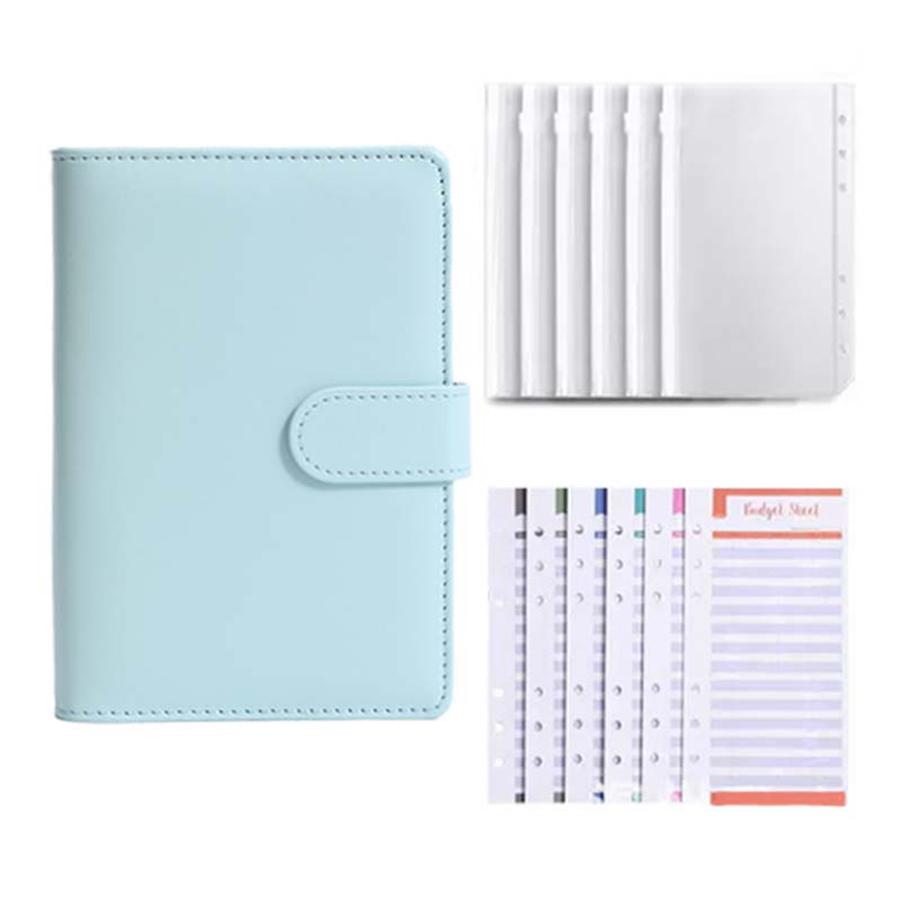A5 budget binder planner with 5 cash envelopes and plan pages, colored PU leather notebook binder