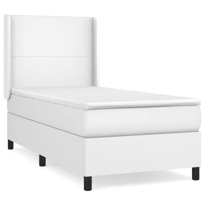 3132346 vidaXL Lit à sommier tapissier avec matelas Blanc 80x200 cm Similicuir