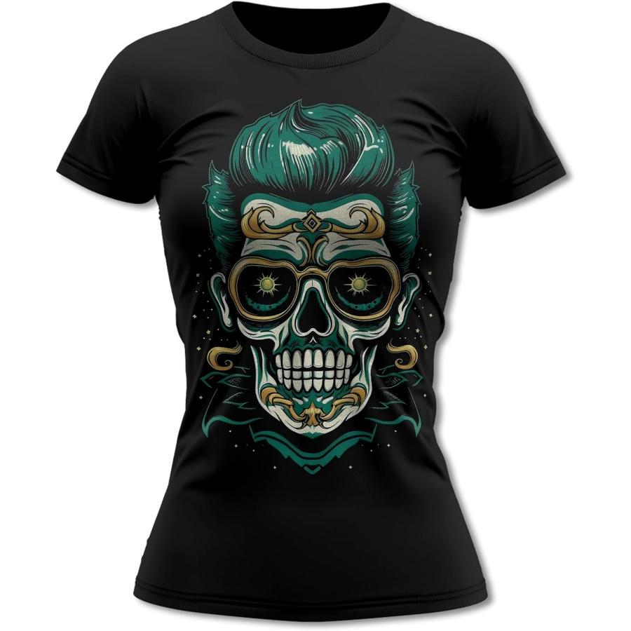 Bands and Bones Косуха Череп 1 Рокабилли Женская Футболка XXXXXL разноцветный