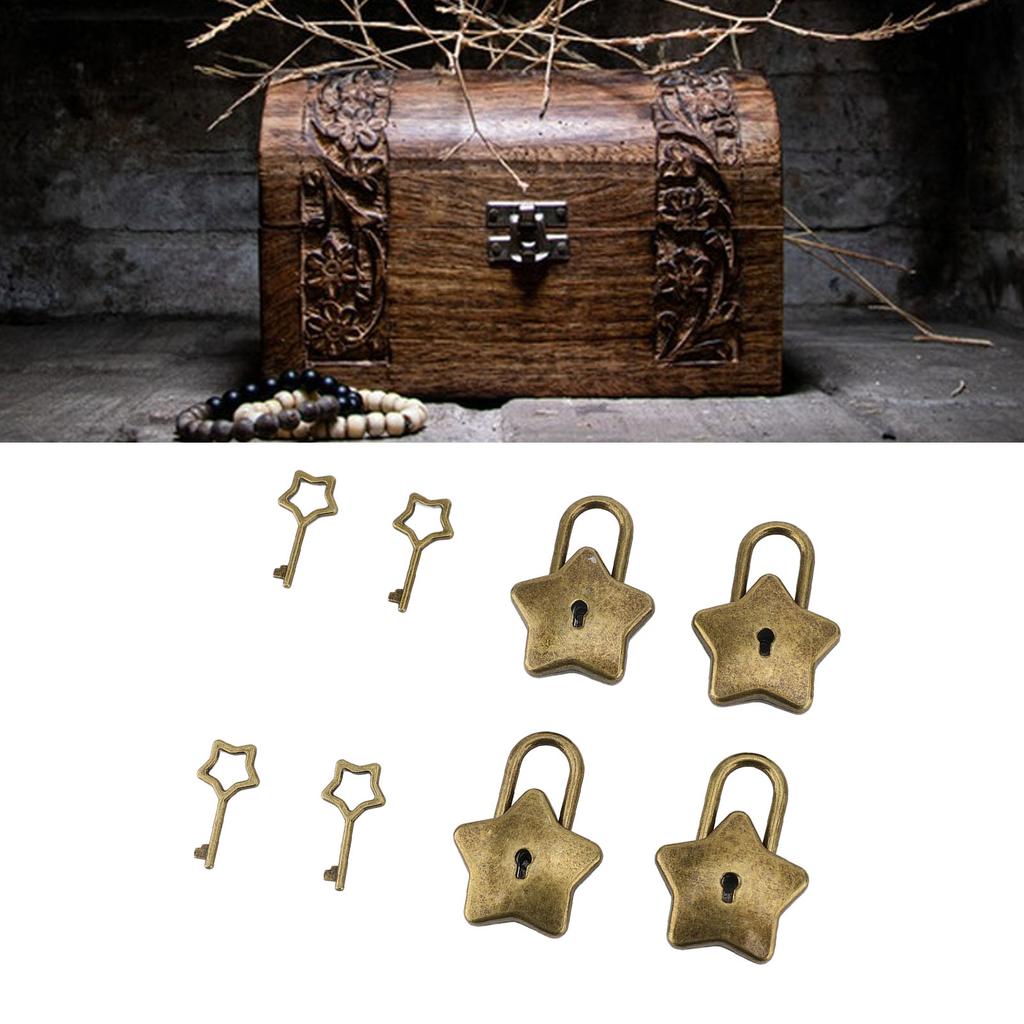 4 Set Treasure Chest Padlock   Metal Diary Book Jewelry Box Decorative Lock with Key S007 Five Pointed Star Shaped
