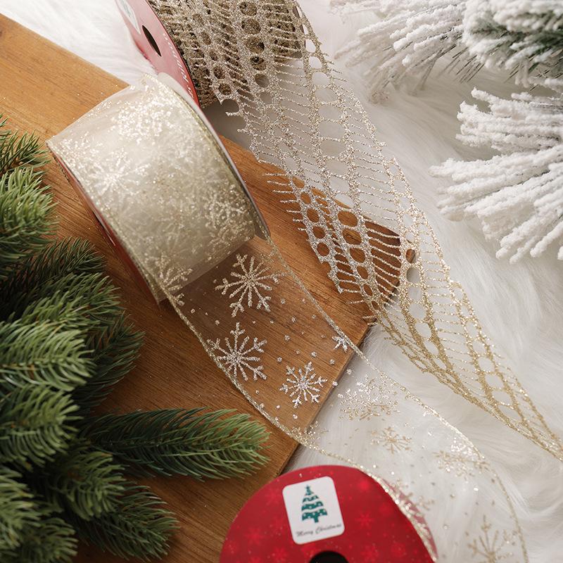 New Christmas Transparent Mesh Snowflake Ribbon Handmade Bowknot Props Gift Packaging Hanging Wall Hanging Interior Decoration