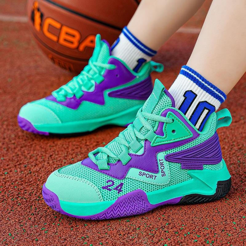 Boys Basketball Shoes Rotary Buckle Mesh Teen Children's Sneakers Boys' Shoes Breathable Boys Outdoor Training Shoes
