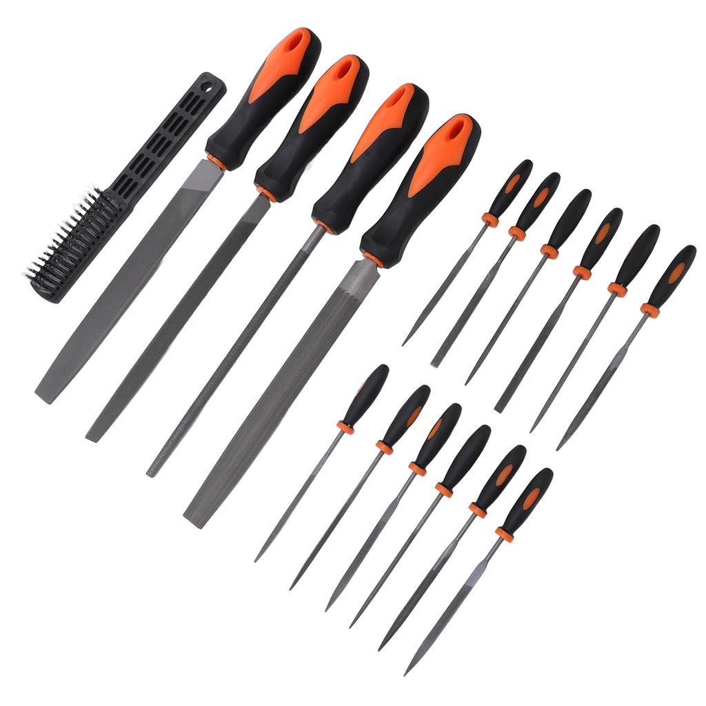 17 Pcs File Tool Set with Carry Case Half Round Triangle Round Flat and Needle Files Brush Carbon Steel Hand Files