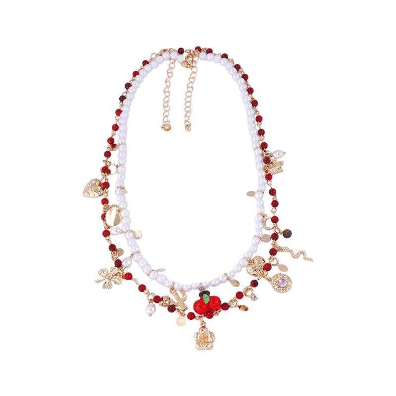 

Двухслойное Цветочное Подвесное Ожерелье Элегантные Украшения Для Женщин Универсальный Аксессуар С Имитацией Жемчуга И Дизайном Из Сплава 1