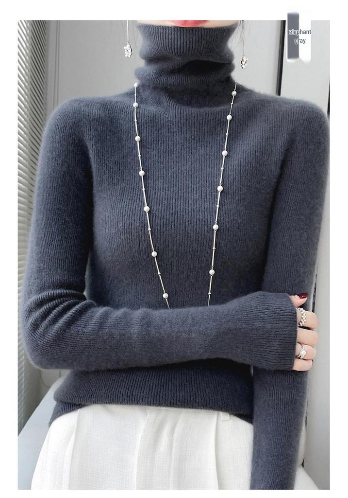 Women’s High Neck Wool Sweater 2025: Slim Fit, Pure Color, Fashionable Base Layer Knit.