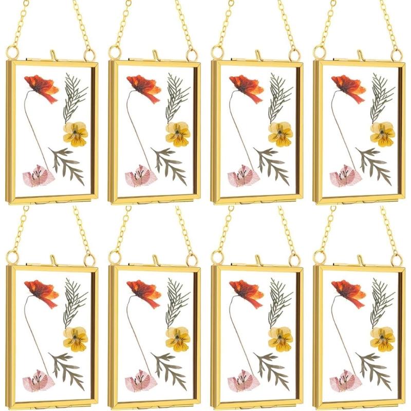2Pcs Square Metal Glass Photo Frame Wall Hanging Natural Dried Flower Holder Display Frame For Living Room Decoration