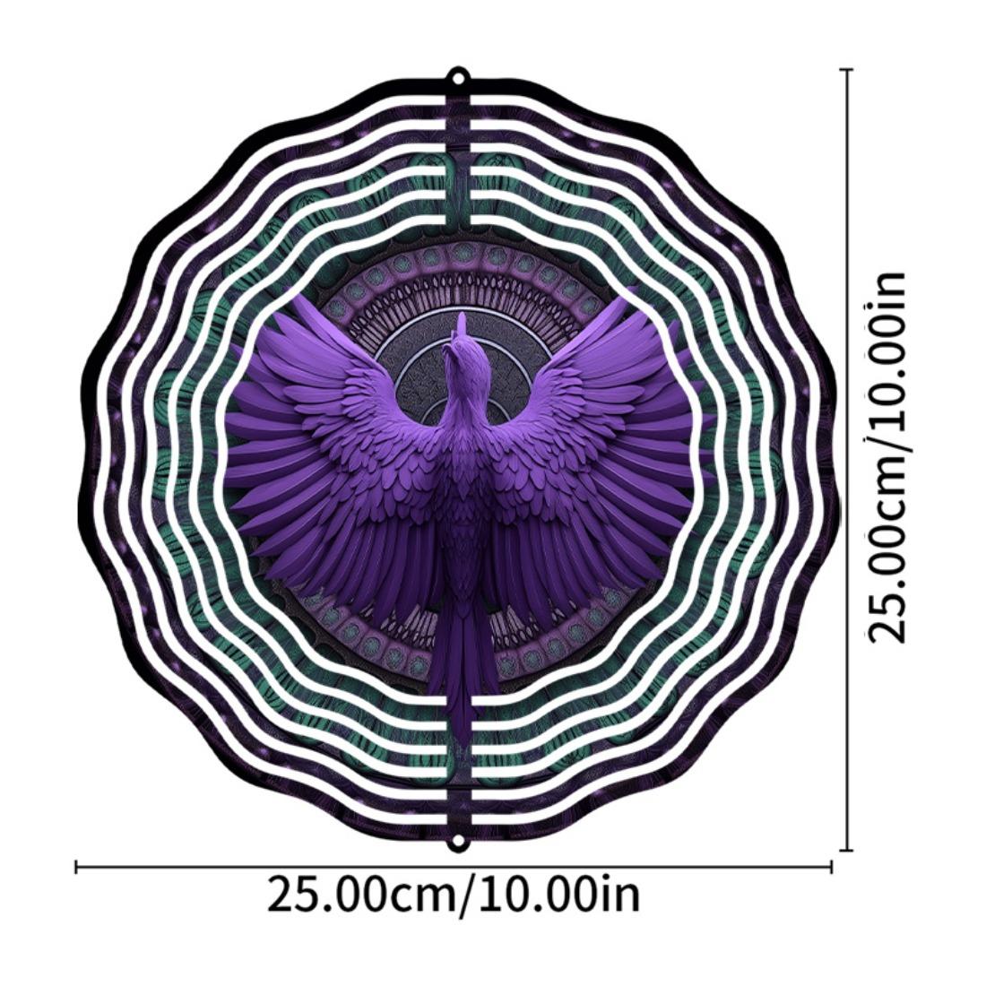 

3D Вращающаяся Металлическая Мандала Колокольчик Ветра - Фиолетово-Зеленый Витражный Дизайн, Батарейки Не Нужны, Идеально для Декора Открытого Балкона и Сада