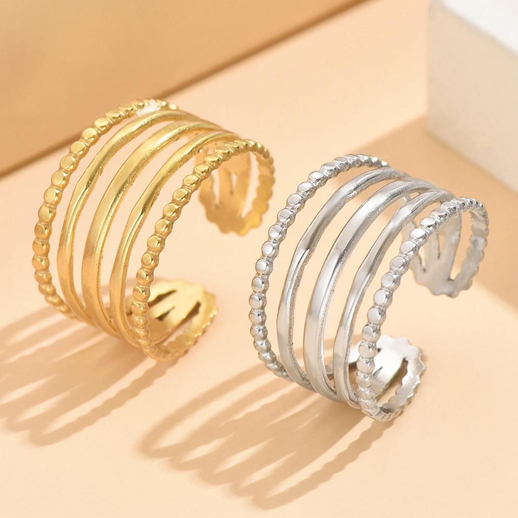 Adjustable Multi-Layer Stainless Steel Ring with Gold Plating
