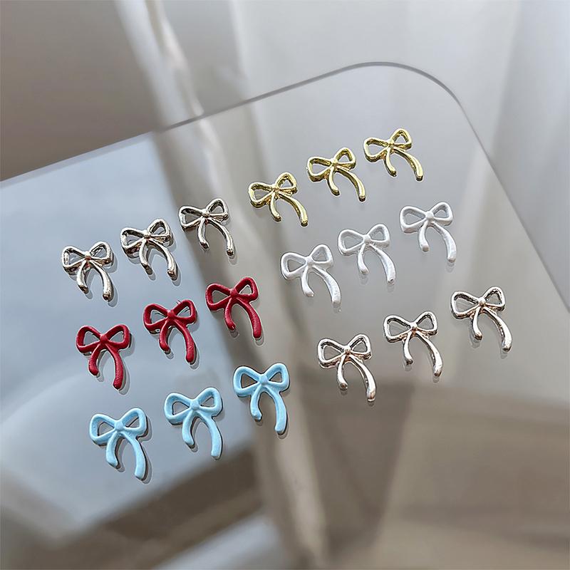 10Pcs Kawaii Bowknot Metal Gold Silver Nail Charms 3D Alloy Bow Tie Jewelry Nail  Decoration Manicure Accessories