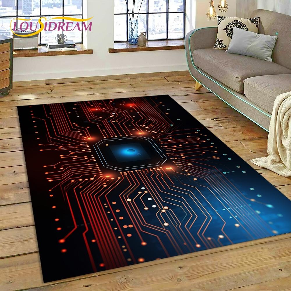 PCB Circuit Board 3D Chip CPU Rug Carpet for Living Room Bedroom Home Decor,Floor Mat Non-slip Decoration for Sofa Doormat Gift
