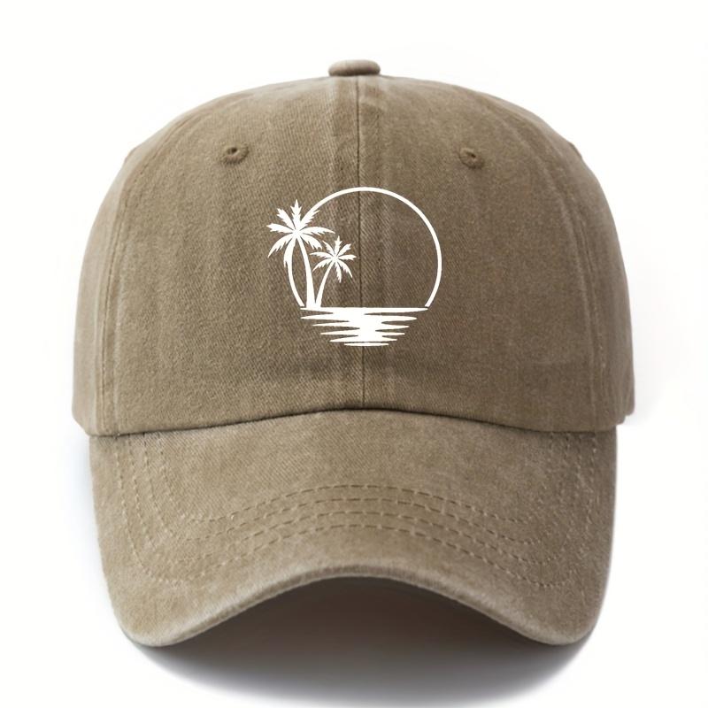 Printed coconut tree baseball cap versatile retro distressed outdoor sun protection lightweight duckbill cap truck driver cap.