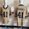 Mens Retro Yellow Football Jersey NFL Saints Kamara 41 32 12 7 Cotton Blend Sportswear Training Game Wear