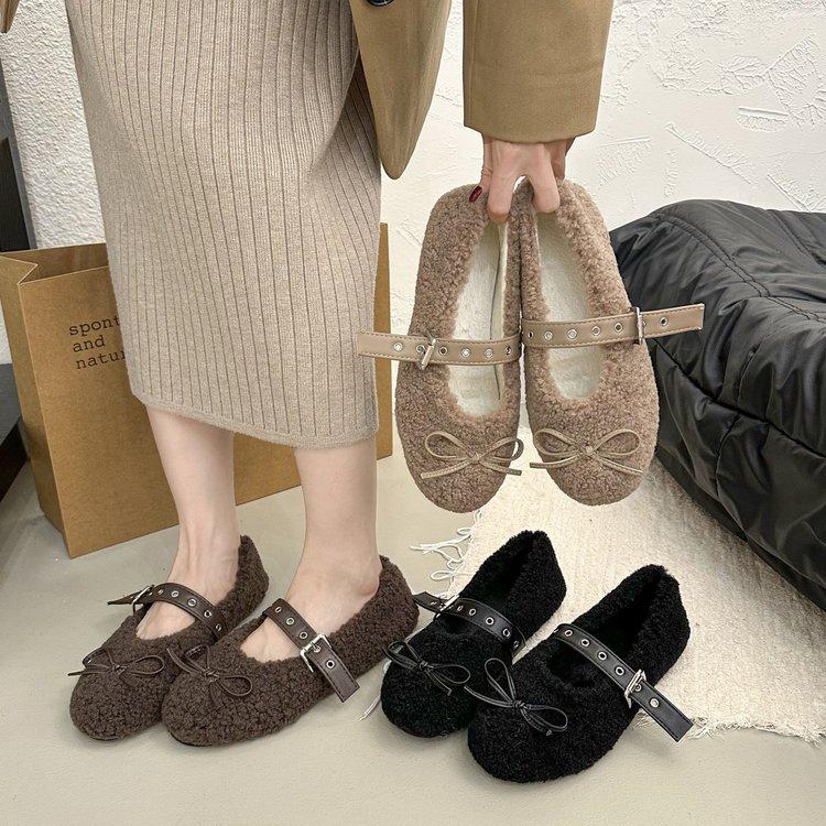 

Winter 2025 new bow fairy style versatile fashion simple word with soft sole square head Mary Jane shoes 40 чёрный