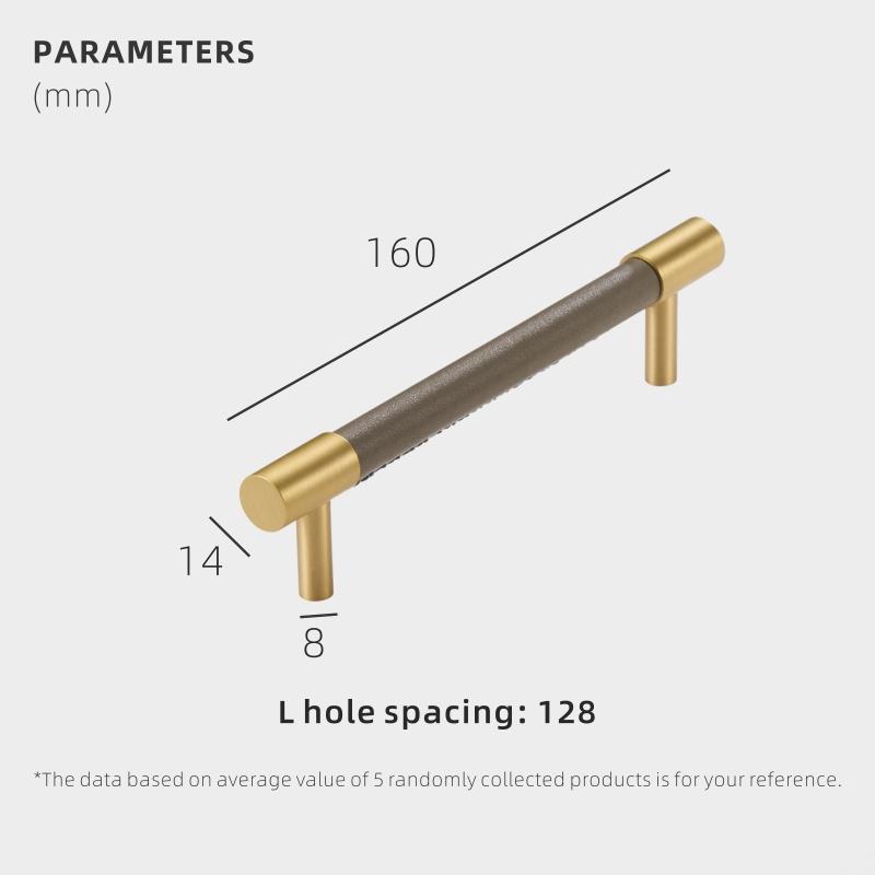 Dooroom Brass Real Leather Furniture Handles Light Luxury Grey Wardrobe Dresser Cupboard Cabinet Drawer Pulls Easy Maintenance