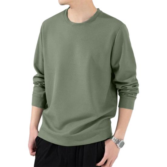 Männer Herbst Frühling Top Einfarbig Rundhals Langarm Lose Dicke Weiche Pullover Lässig Mittellang Einfacher Stil Elastische Männer Sweatshirt
