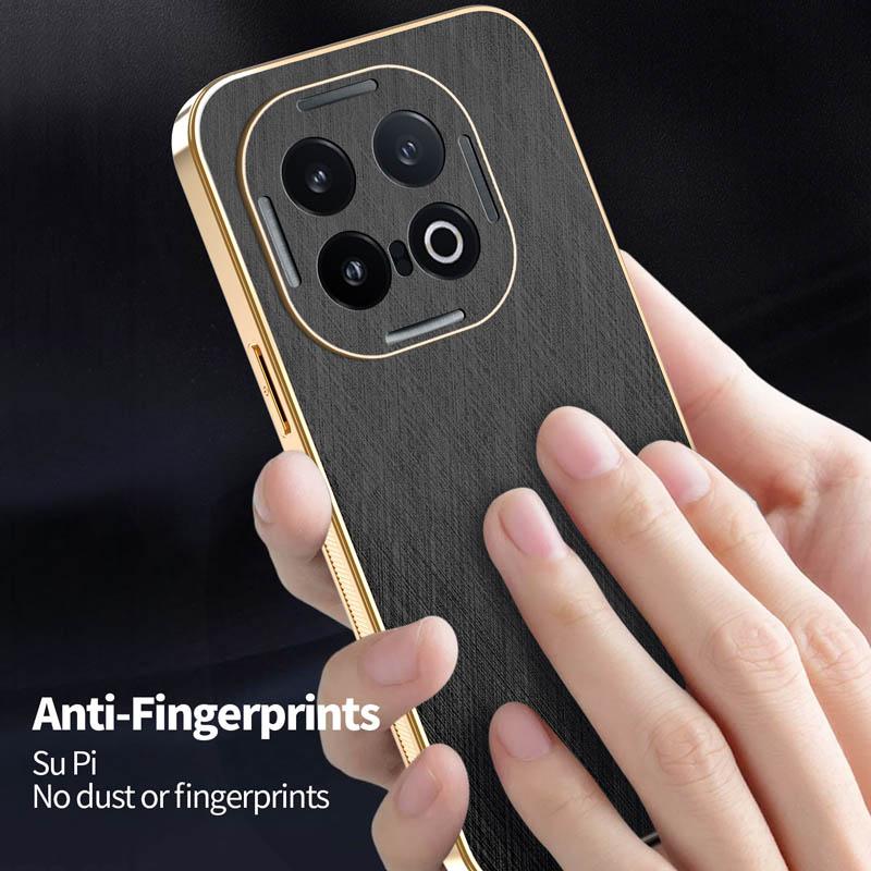 Stripe Thread Texture Leather Back Plating Case For VIVO iQOO 13 12 Pro Anti Fingerprint Anti-Slide Camera Protector Shell